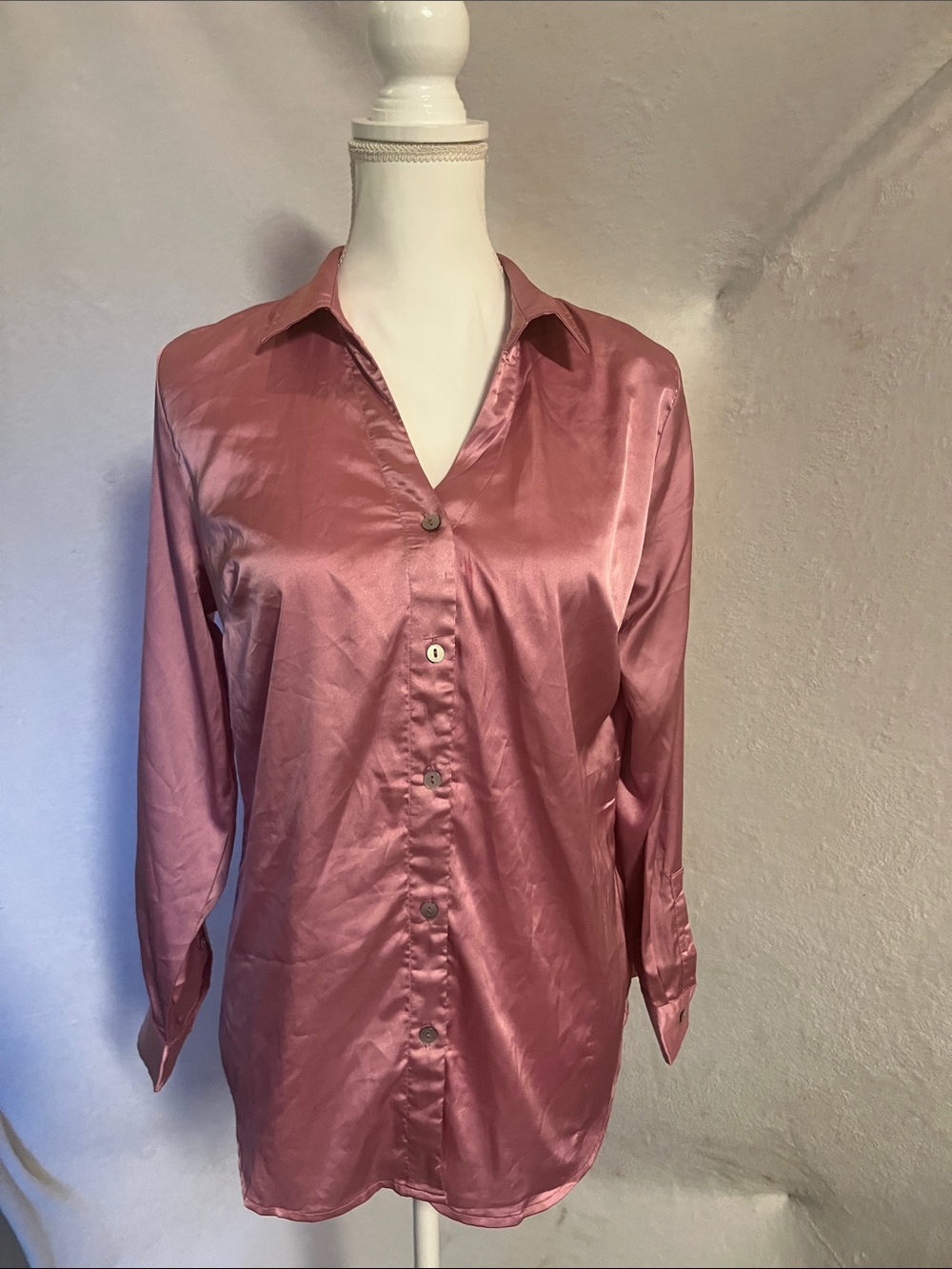 paparazzi Rose Pink Satin Button-Down Shirt
